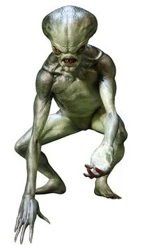 3D Rendering Green Alien on White Stock Illustration