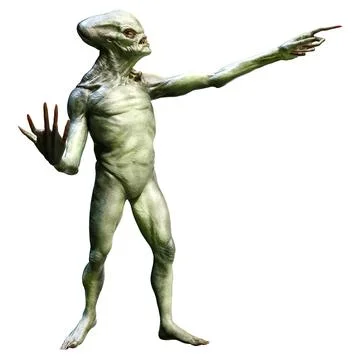 3D Rendering Green Alien on White Illustrazione stock