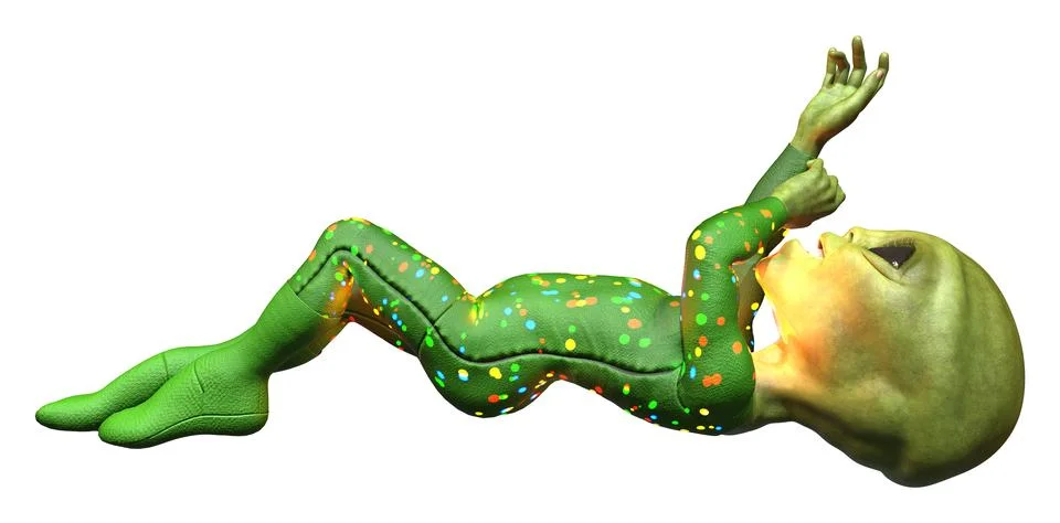 3D Rendering Green Alien on White Stock Illustration