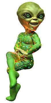 3D Rendering Green Alien on White Stock Illustration