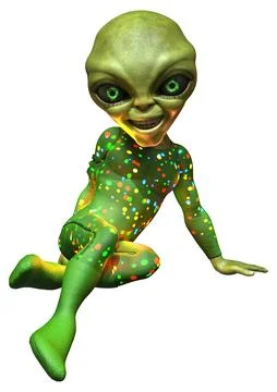 3D Rendering Green Alien on White Stock Illustration