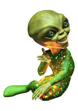 3D Rendering Green Alien on White Stock Illustration
