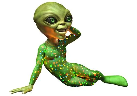 3D Rendering Green Alien on White Stock Illustration