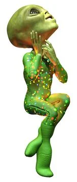 3D Rendering Green Alien on White Stock Illustration