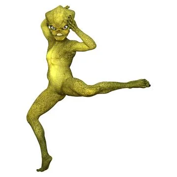 3D Rendering Green Alien on White Stock Illustration