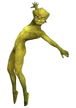 3D Rendering Green Alien on White Stock Illustration