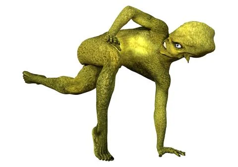 3D Rendering Green Alien on White Stock Illustration