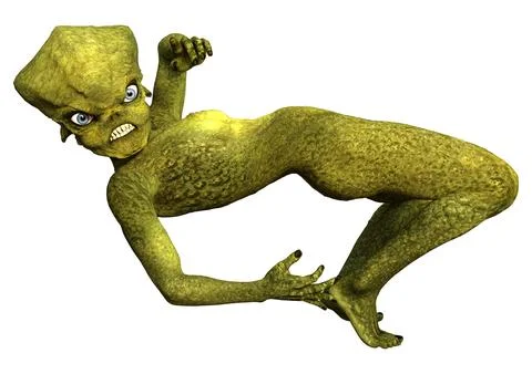 3D Rendering Green Alien on White Stock Illustration