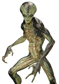 3D Rendering Green Alien on White Stock Illustration