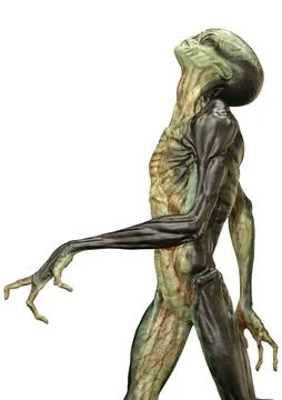 3D Rendering Green Alien on White Stock Illustration