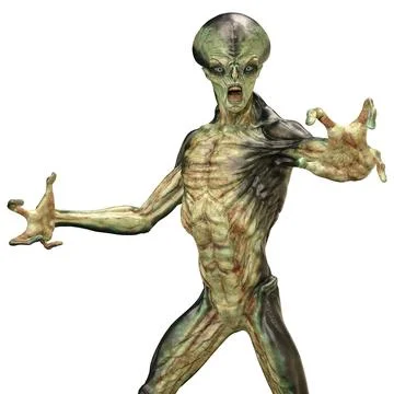 3D Rendering Green Alien on White Stock Illustration