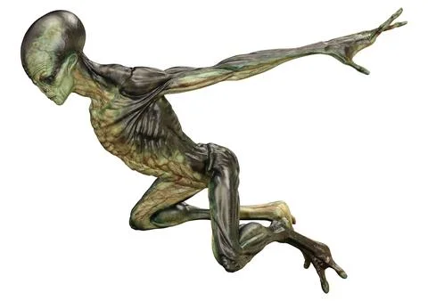 3D Rendering Green Alien on White Stock Illustration