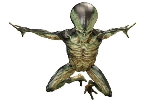 3D Rendering Green Alien on White Stock Illustration