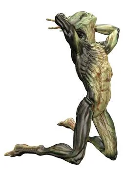 3D Rendering Green Alien on White Stock Illustration