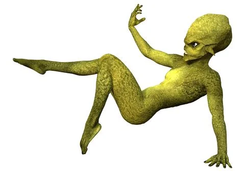 3D Rendering Green Alien on White Illustrazione stock