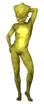 3D Rendering Green Alien on White Illustrazione stock