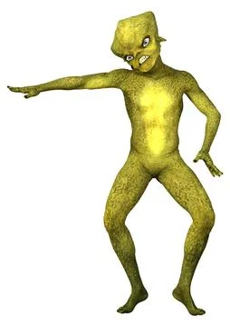 3D Rendering Green Alien on White 스톡 일러스트