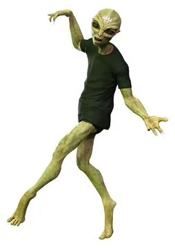 3D Rendering Green Alien on White 스톡 일러스트