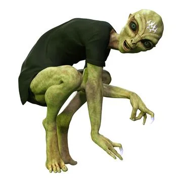 3D Rendering Green Alien on White 스톡 일러스트