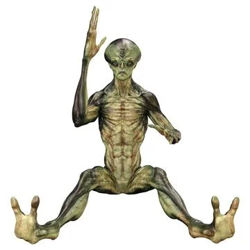 3D Rendering Green Alien on White Illustrazione stock