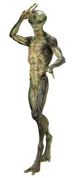 3D Rendering Green Alien on White Illustrazione stock