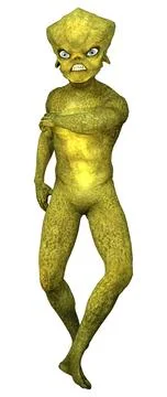 3D Rendering Green Alien on White Illustrazione stock