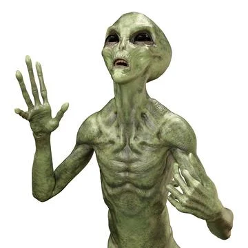 3D Rendering Green Alien on White Stock Illustration