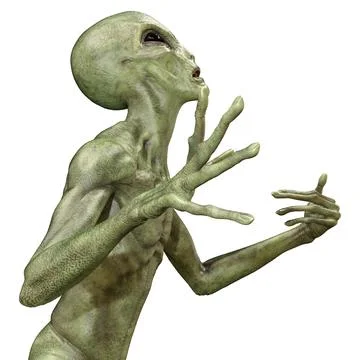 3D Rendering Green Alien on White Stock Illustration