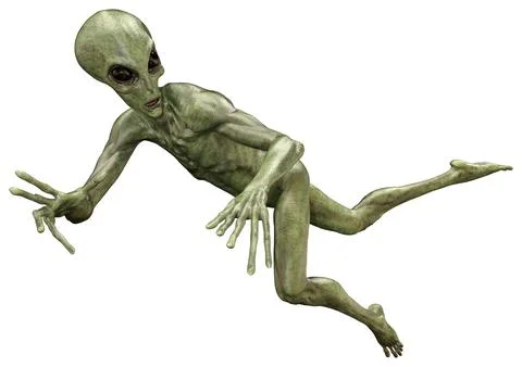 3D Rendering Green Alien on White Stock Illustration