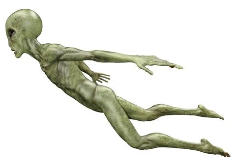 3D Rendering Green Alien on White Stock Illustration