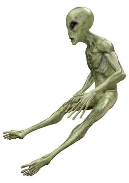 3D Rendering Green Alien on White Stock Illustration