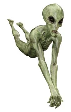 3D Rendering Green Alien on White Stock Illustration