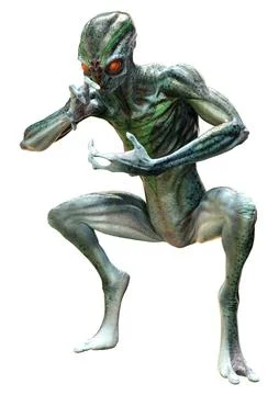 3D Rendering Green Alien on White Stock Illustration
