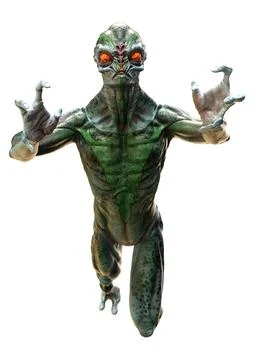 3D Rendering Green Alien on White Illustrazione stock
