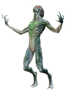 3D Rendering Green Alien on White Stock Illustration