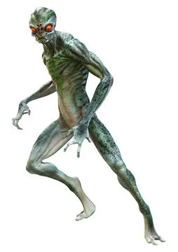 3D Rendering Green Alien on White Stock Illustration