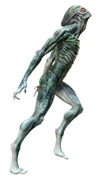 3D Rendering Green Alien on White Stock Illustration