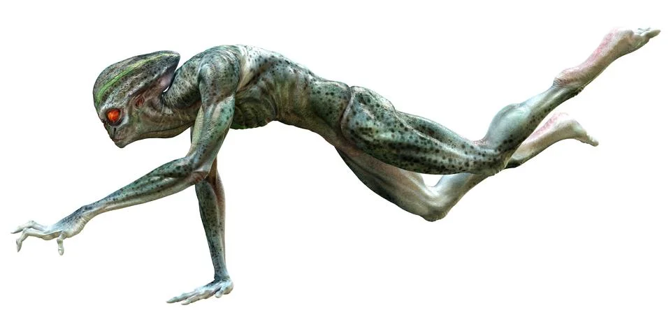 3D Rendering Green Alien on White Illustrazione stock