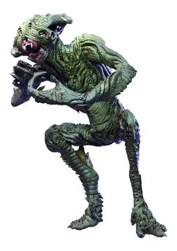3D Rendering Green Alien on White Stock Illustration