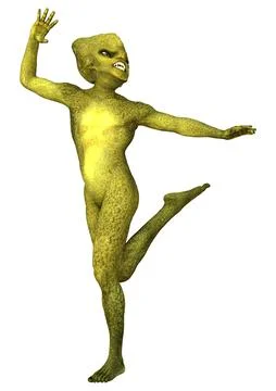 3D Rendering Green Alien on White Stock Illustration