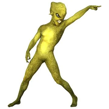 3D Rendering Green Alien on White Stock Illustration