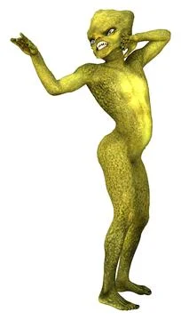 3D Rendering Green Alien on White Stock Illustration