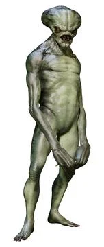 3D Rendering Green Alien on White Stock Illustration