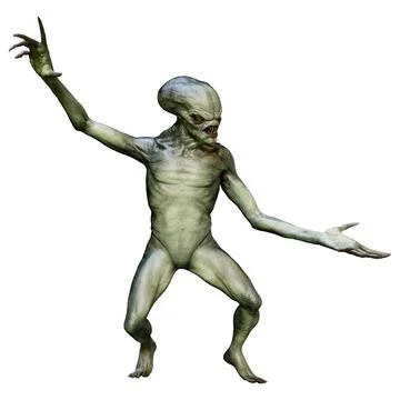 3D Rendering Green Alien on White Stock Illustration