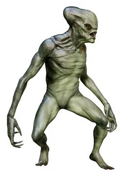 3D Rendering Green Alien on White Stock Illustration
