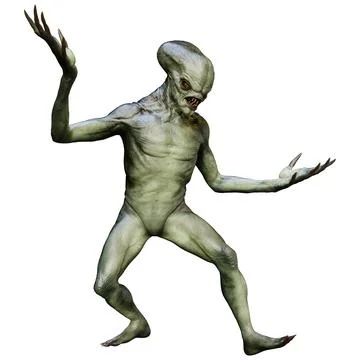 3D Rendering Green Alien on White Stock Illustration