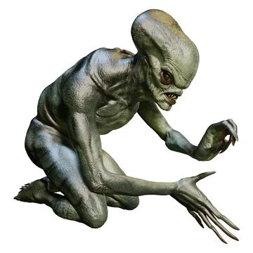 3D Rendering Green Alien on White Stock Illustration