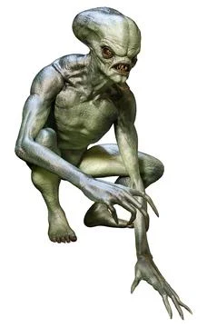 3D Rendering Green Alien on White Stock Illustration