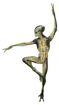 3D Rendering Green Alien on White Stock Illustration