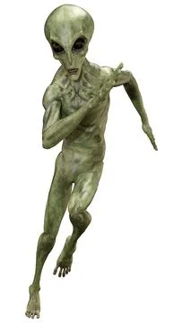 3D Rendering Green Alien on White Stock Illustration
